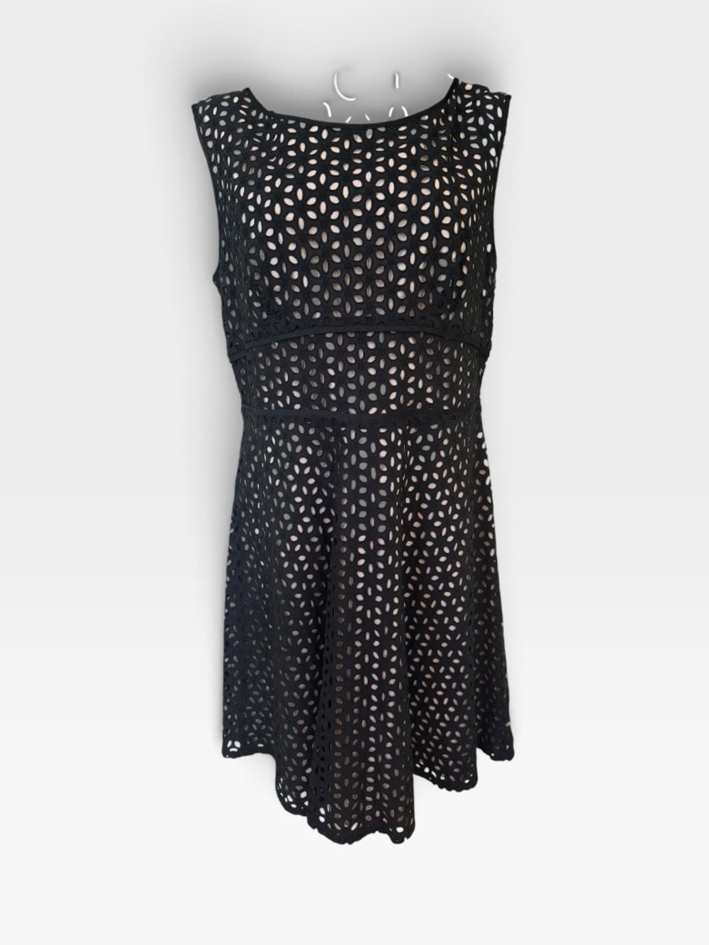 LOFT Black Eyelet Fit & Flare Mini Dress with Nude Lining